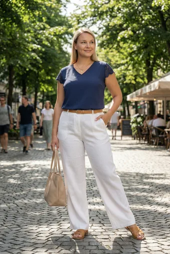 Tamnoplava bluza s čipkom