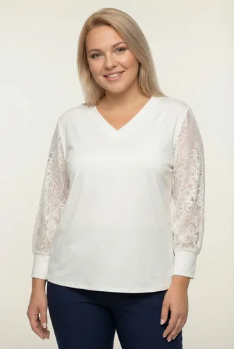 Ecru bluza s čipkastim rukavima