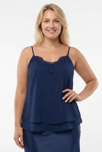 Tamnoplava bluza s čipkom