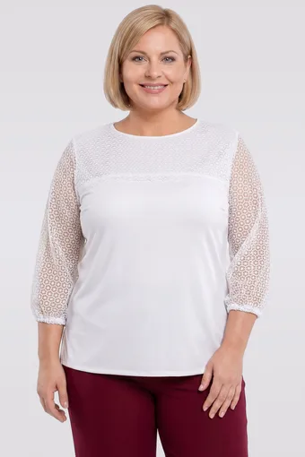 Bijela bluza s tamnoplavim točkicama i kravatama