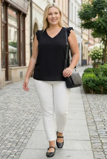 Crna bluza s volanima na rukavima